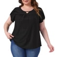 thumbnail image 1 of Agnes Orinda Women's Plus Size Tops Keyhole Crew Neck Petal Sleeve Pleated Casual Blouses 2X Black, 1 of 6