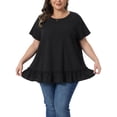 thumbnail image 1 of Agnes Orinda Women's Plus Size Tops Layered Hem Crew Neck Short Sleeve Shirts Flowy Summer Casual Blouse 3X Black, 1 of 6