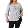 thumbnail image 1 of Agnes Orinda Women's Plus Size Tops Long Sleeve Crochet Panel Hollow Out Pleated Casual Tunics Blouse 4X Gray, 1 of 6