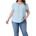 thumbnail image 1 of Agnes Orinda Women's Plus Size Tops Keyhole Crew Neck Petal Sleeve Pleated Casual Blouses 4X Sky Blue, 1 of 6