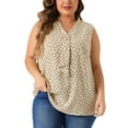 thumbnail image 1 of Agnes Orinda Women's Plus?Size?Tops Polka Dots Tie?V Neck Sleeveless Classic Blouses 1X Light Khaki, 1 of 6