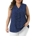 thumbnail image 1 of Agnes Orinda Women's Plus?Size?Tops Polka Dots Tie?V Neck Sleeveless Classic Blouses 4X Dark Blue, 1 of 6