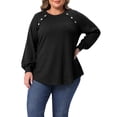 thumbnail image 1 of Agnes Orinda Women's Plus Size Tops Ribbed Knit Crew Neck Long Sleeve Casual Tunic Blouses with Button Decor 4X Black, 1 of 6