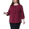 thumbnail image 1 of Agnes Orinda Women's Plus Size Tops Work Round Neck Ruffle Chiffon Blouse Office Top 2X Wine Red, 1 of 6
