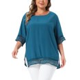 thumbnail image 1 of Agnes Orinda Women's Plus Size Tops Round Neck Lace Crochet Short Sleeve Shirts Casual Blouses 3X Peacock Blue, 1 of 6