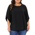 thumbnail image 1 of Agnes Orinda Women's Plus Size Swiss Dots Tops Petal Sleeve Curved Hem Round Neck Summer Casual Blouse 1X Black, 1 of 7