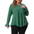 thumbnail image 1 of Agnes Orinda Women's Plus Size St. Patrick's Day Tops Ruffle Sleeve Curved Hem Pleat Peplum V Neck Casual Tunic Blouses 1X Green, 1 of 6
