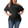 thumbnail image 1 of Agnes Orinda Women's Plus Size Tops Solid One Shoulder Short Sleeve Casual Blouses 1X Black, 1 of 5