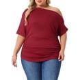 thumbnail image 1 of Agnes Orinda Women's Plus Size Tops Solid One Shoulder Short Sleeve Casual Blouses 4X Burgundy, 1 of 6