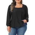 thumbnail image 1 of Agnes Orinda Women's Plus Size Tops Square Neck Hollow Long Sleeve Dressy Casual Eyelet Shirts 4X Black, 1 of 6