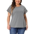 thumbnail image 1 of Agnes Orinda Women's Plus Size Tops Lace Panel Hollow Short Sleeves Spring Summer Solid Blouses 1X Grey, 1 of 6