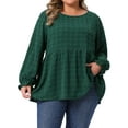 thumbnail image 1 of Agnes Orinda Women's Plus Size Tops Swiss Dots Tiered Peplum Crew Neck Puff Sleeve Casual Babydoll Blouses 1X Dark Green, 1 of 6