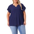 thumbnail image 1 of Agnes Orinda Women's Plus Size Tops Texture Notched V Neck Ruffle Sleeve Summer Casual  Tee Blouses 2X Navy Blue, 1 of 5