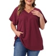 thumbnail image 1 of Agnes Orinda Women's Plus Size Tops Textured V Neck Short Sleeve Summer Casual Solid Blouses 1X Burgundy, 1 of 6