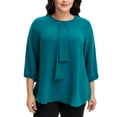 thumbnail image 1 of Agnes Orinda Women's Plus Size Tops Tie Crew Neck 3/4 Ruffle Sleeves Blouse Work Casual Chiffon Shirt 1X Blue Green, 1 of 6