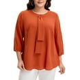 thumbnail image 1 of Agnes Orinda Women's Plus Size Tops Tie Crew Neck 3/4 Ruffle Sleeves Blouse Work Casual Chiffon Shirt 4X Caramel, 1 of 6