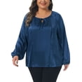thumbnail image 1 of Agnes Orinda Women's Plus Size Tops Tie Front Keyhole Long Sleeve Elegant Shirt 2025 Fall Dressy Blouse 1X Navy Blue, 1 of 6