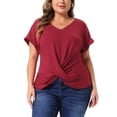 thumbnail image 1 of Agnes Orinda Women's Plus Size Tops Twist Knot V Neck Short Sleeve Summer Casual Blouses 4X Burgundy, 1 of 6