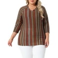 thumbnail image 1 of Agnes Orinda Women's Plus Size Tops V Neck 3/4 Sleeve Knit Tee Shirt Stripe Boho Blouses 2X Red Brown, 1 of 6