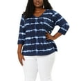 thumbnail image 1 of Agnes Orinda Women's Plus Size Tops Tie Dye Stripes V Neck 3/4 Sleeves Tunic Casual Blouses 2X Blue, 1 of 8