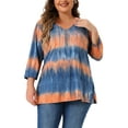 thumbnail image 1 of Agnes Orinda Women's Plus Size Tops Tie Dye Stripes V Neck 3/4 Sleeves Tunic Casual Blouses 5X Blue Orange, 1 of 6