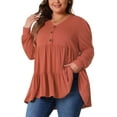 thumbnail image 1 of Agnes Orinda Women's Plus Size Tops V Neck Long Sleeve Button Peplum Tunics Babydoll TunicTops 1X Brick Red, 1 of 6