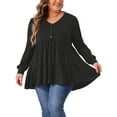 thumbnail image 1 of Agnes Orinda Women's Plus Size Tops V Neck Long Sleeve Button Peplum Tunics Babydoll TunicTops 2X Black, 1 of 5