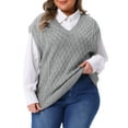 thumbnail image 1 of Agnes Orinda Women's Plus Size Tops V Neck Sleeveless Sweater Ribbed Knit Solid Casual Pullover Sweaters Vest 1X Gray, 1 of 5