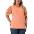 thumbnail image 1 of Agnes Orinda Women's Plus Size Tops V Neck Swiss Dots Puff Sleeve Casual Blouses Tee 2X Orange, 1 of 7