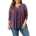 thumbnail image 1 of Agnes Orinda Women's Plus Size Tops Women Long Sleeve Notched Neck Front Pleated T-Shirt Blouses 4X Purple, 1 of 6