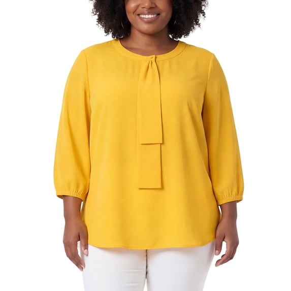 Agnes Orinda Women's Plus Size St. Patrick's Day Tops Work Round Neck Ruffle Chiffon Blouse Office Top 1X Yellow
