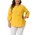 thumbnail image 1 of Agnes Orinda Women's Plus Size Tops Work Round Neck Ruffle Chiffon Blouse Office Top 2X Yellow, 1 of 6