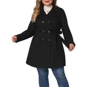 AGNES ORINDA Women's Plus Size Trench Coat Faux Suede Double Breasted Belted Winter Jacket 2X Black
