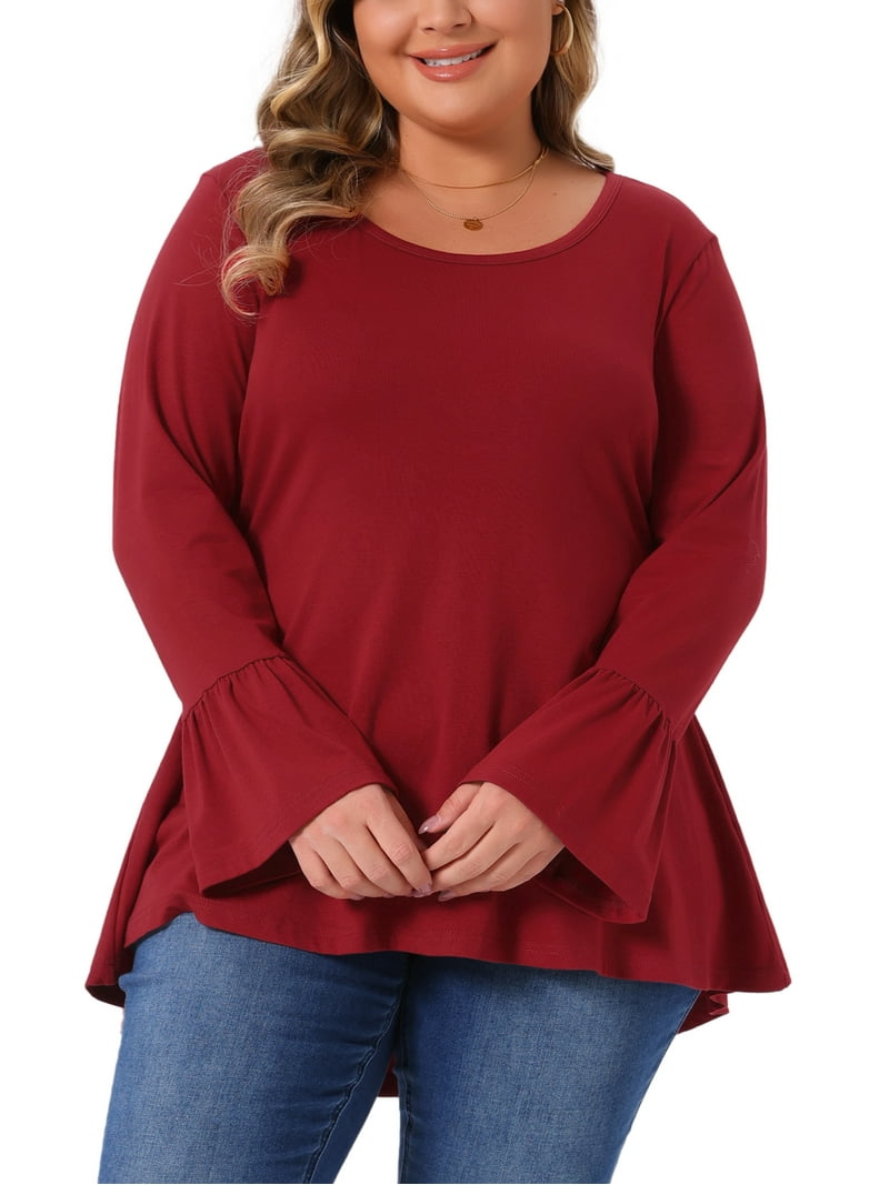 Agnes Orinda Women's Plus Size Tunic Blouse High Low Hem Long Bell