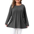 thumbnail image 1 of Agnes Orinda Women's Plus Size Tunic Top Crew Neck Long Sleeve Pleated Henley Button Decor Blouses with Pockets 2X Dark Grey, 1 of 8