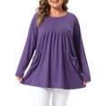 thumbnail image 1 of Agnes Orinda Women's Plus Size Tunic Top Crew Neck Long Sleeve Pleated Henley Button Decor Blouses with Pockets 3X Purple, 1 of 8