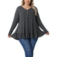 thumbnail image 1 of Plus Size Tunic Tops for Women Button V Neck Long Sleeve Ruffled Hem Swing Flowy Blouses 3X Dark Gray, 1 of 6
