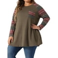 thumbnail image 1 of Plus Size Tunic Tops for Women Long Sleeve Raglan Color Block Knit Pullover Shirts with Pockets 1X Coffee, 1 of 6