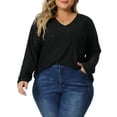 thumbnail image 1 of Agnes Orinda Women' s Plus Size Tunic Tops V Neck Long Sleeve Hollow T-Shirt Blouse Tunic Tops 2X Black, 1 of 5