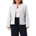 thumbnail image 1 of Agnes Orinda Women's Plus Size Tweed Blazer Plaid Collarless Open Front Long Sleeve Business Casual Jacket Suits with Button Decor 4X Beige, 1 of 6