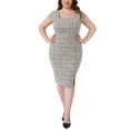 thumbnail image 1 of Agnes Orinda Women's Plus Size Tweed Dress Sheath Vintage Square Neck Cap Sleeve Side Split Work Midi Pencil Dresses with Zipper 2X White, 1 of 6