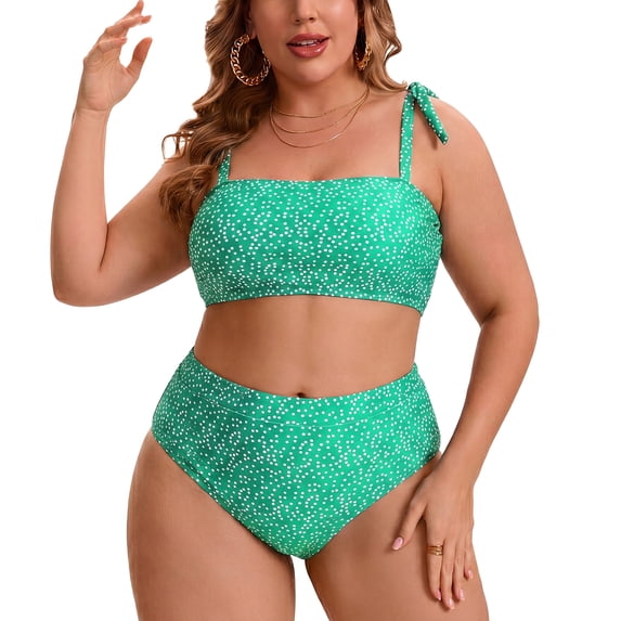 Agnes Orinda Women's Plus Size Two Piece Bikini Set Drawstring High Waisted Tummy Control Push Up Vacation Beach Swimsuit Set 1X Green