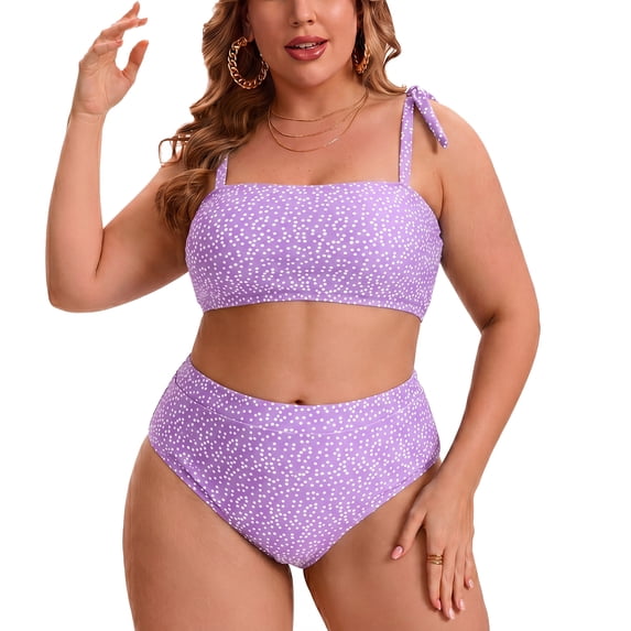 Agnes Orinda Women's Plus Size Two Piece Bikini Set Drawstring High Waisted Tummy Control Push Up Vacation Beach Swimsuit Set 1X Purple