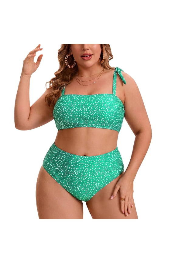 Women's Plus Size Two Piece Bikini Set Drawstring High Waisted Tummy Control Push Up Vacation Beach Swimsuit Set L Green