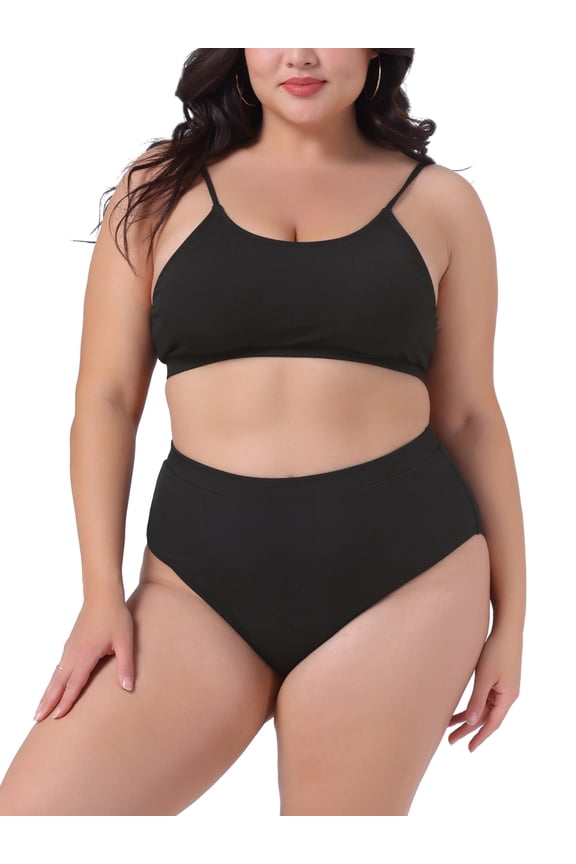 Women's Plus Size 2 Piece Swimsuit Adjustable Spaghetti Straps Tummy Control Swimwear Bikini Bathing Suits 2025 1X Black