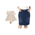 thumbnail image 1 of NOMADIC NOOK Women's Plus Size Two Pieces Denim Skirt High Waist Knee Length Stretch Casual Midi Swing Skirts 2X Beige/Dark Blue, 1 of 6