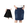 thumbnail image 1 of NOMADIC NOOK Women's Plus Size Two Pieces Denim Skirt High Waist Knee Length Stretch Casual Midi Swing Skirts 3X Black/Dark Blue, 1 of 6