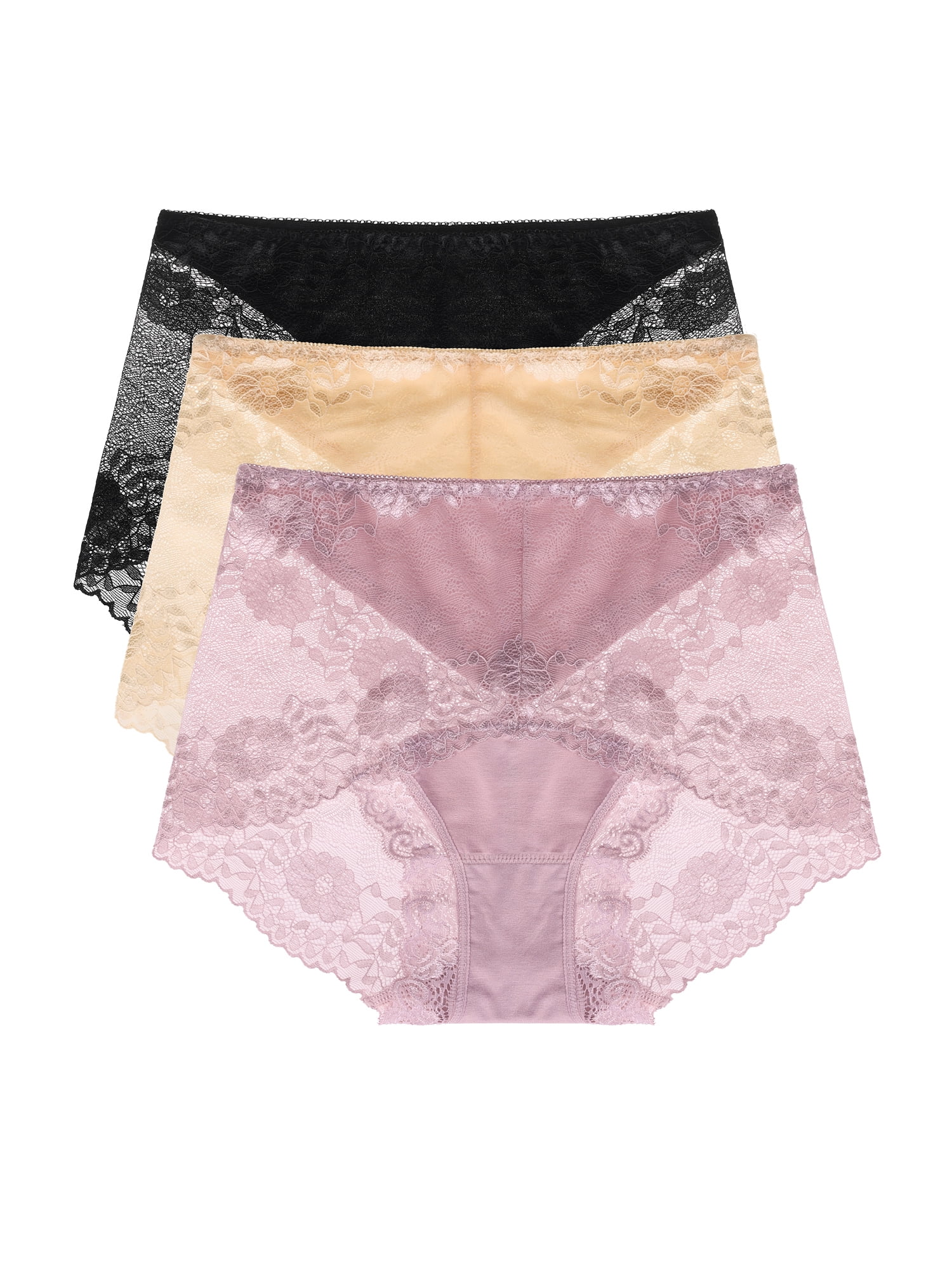 Agnes Orinda Women's Plus Size Underwear Floral Lace Mid-Waist Panty 3 ...