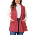 thumbnail image 1 of Agnes Orinda Women's Plus Size Vest Jacket Notch Lapel Casual Utility Sleeveless Faux Suede Jacket 4X Red, 1 of 7