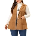 thumbnail image 1 of Agnes Orinda Women's Plus Size Vest Jacket Notch Lapel Casual Utility Sleeveless Suede Jacket 1X Brown, 1 of 8